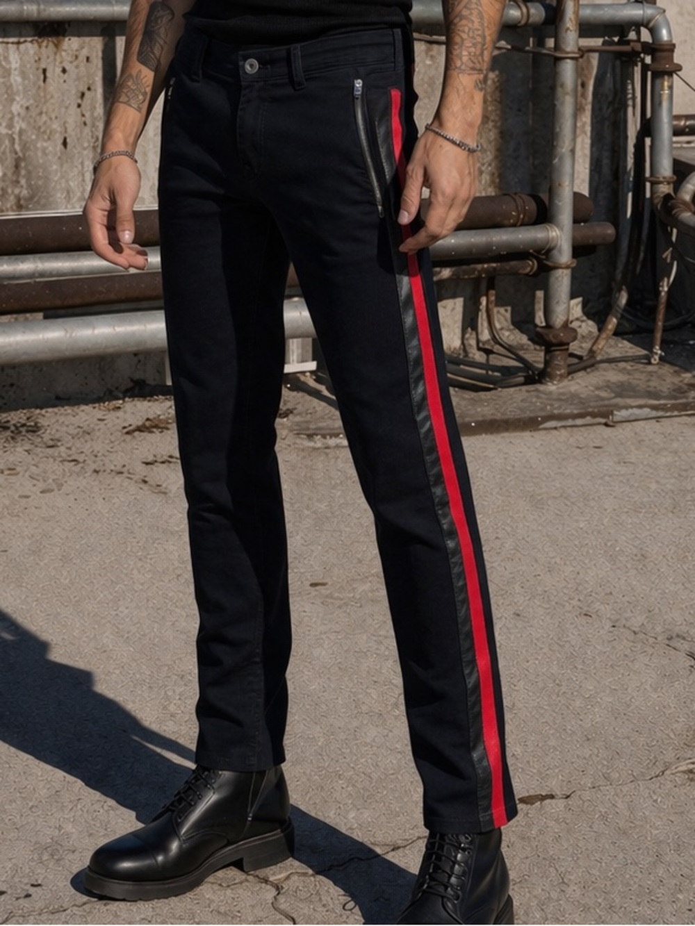 Worn Once $1200 Versace Moto Jeans 32 – Leather Stripe Lambskin – Made in Italy